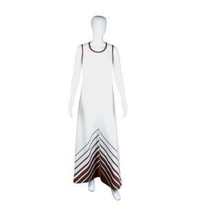 Kay Windsor 1960s Brown and White Maxi Dress with Chevron Pattern - Size 18